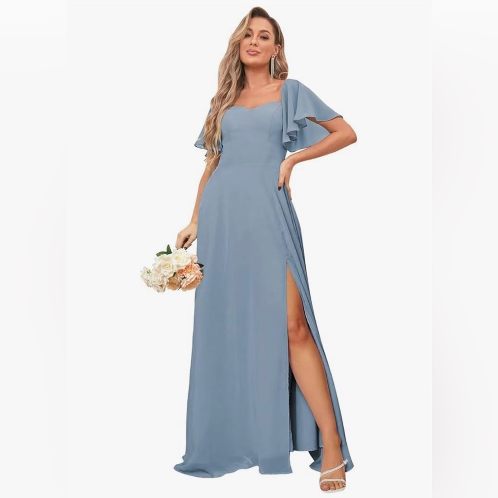 BANTRATIC Chiffon Dusty Blue Maxi Dress